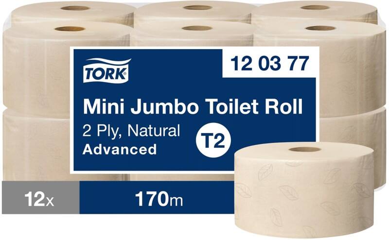 Tork Mini Jumbo Toiletpapier T2 2-laags Naturel 12 Rollen à 170 m - 12 rollen