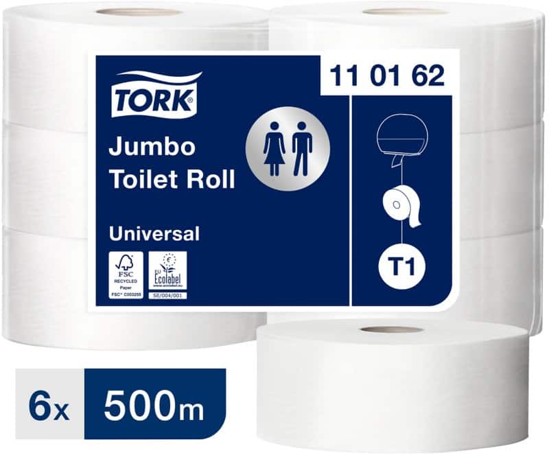 Tork Jumbo FSC gecertificeerd, Recycled 100% Toiletpapier T1 1-laags 110162 6 Rollen à 2500 Vellen - 6 rollen