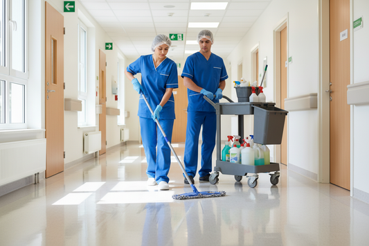Mop houder in gebruik