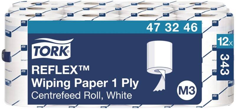 Tork poetspapier M3 1-laags wit, doos 12 rollen x 343 vel