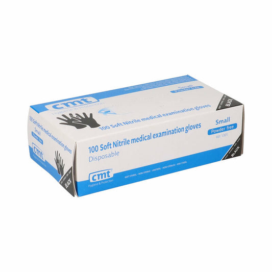 CMT Nitril Handschoenen Zwart Poedervrij Maat S – Doos á 100 stuks