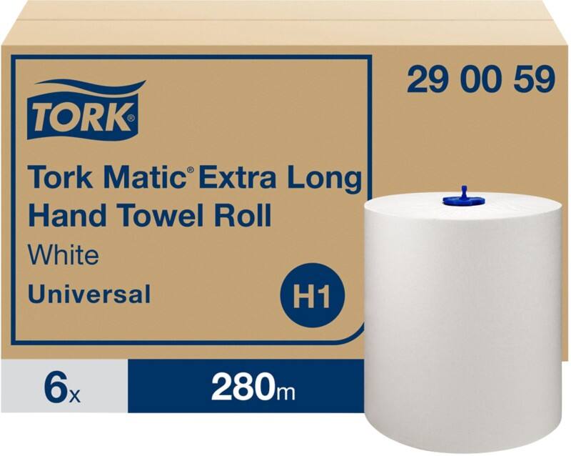 Tork Matic Universal handdoekrol H1 1-laags wit, doos 6 rollen x 280 m