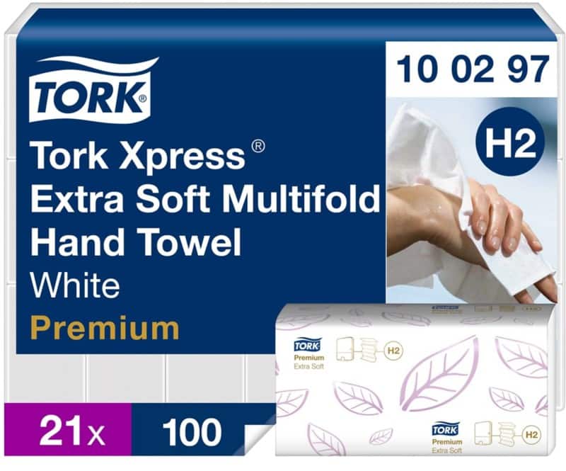 Tork Premium Handdoek H2 M-vouw Wit 2-laags 100297 21 Stuks à 100 Vellen - 21 stuks
