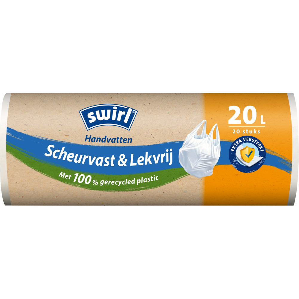 Swirl afvalzakken scheurvast & lekvrij met handvat 20 liter, rol 20 stuks