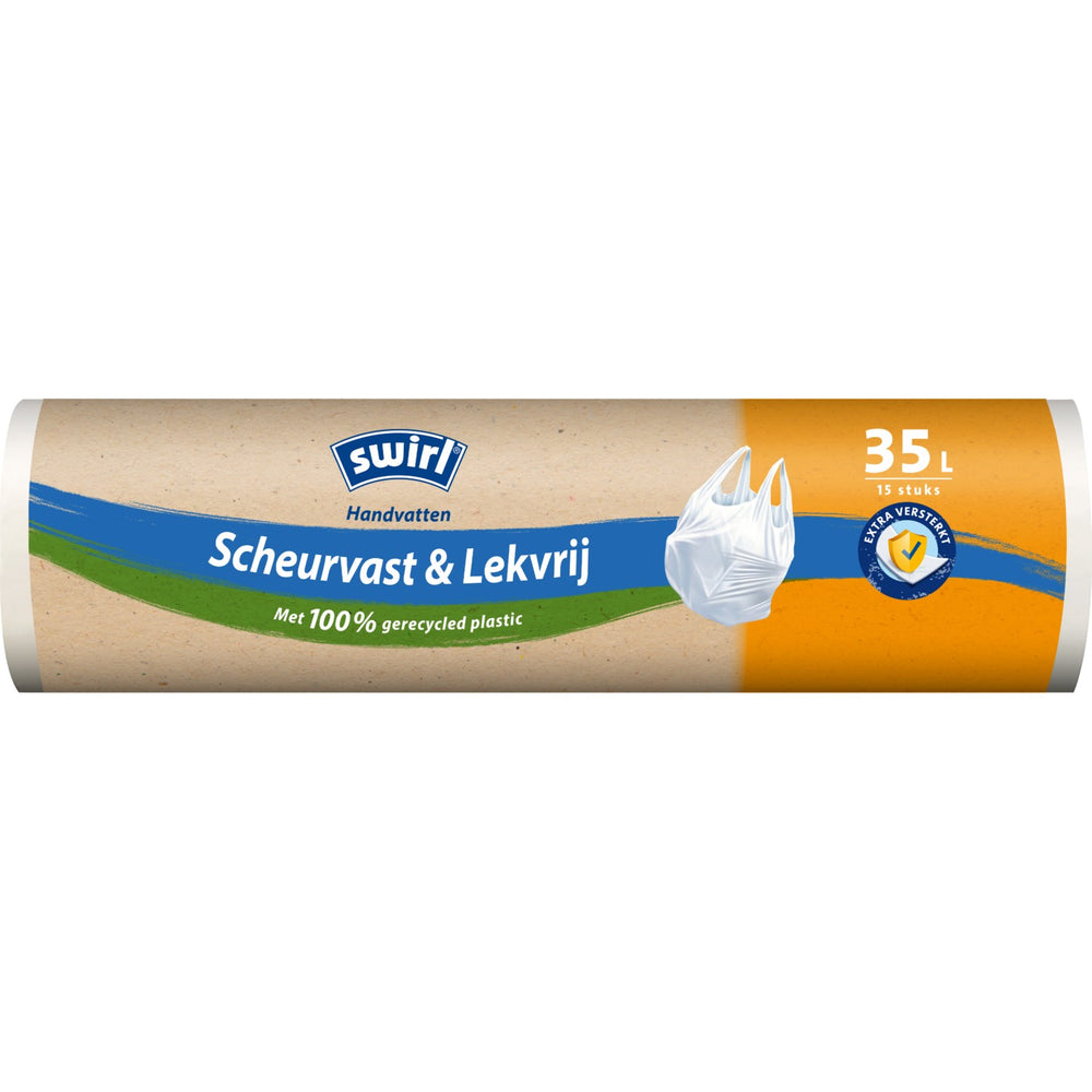 Swirl afvalzakken scheurvast & lekvrij met handvat 35 liter, rol 15 stuks
