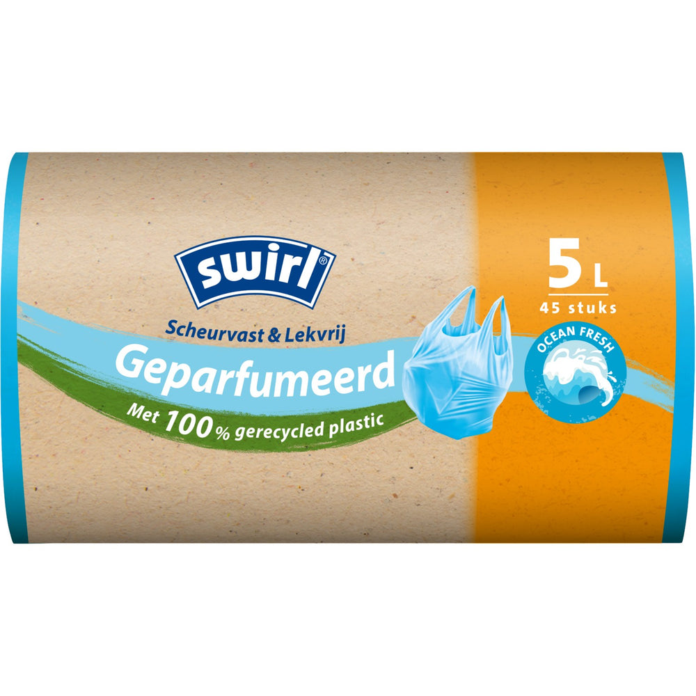 Swirl pedaalemmerzak geparfumeerd Ocean Fresh met handvat 5 liter, rol 45 stuks