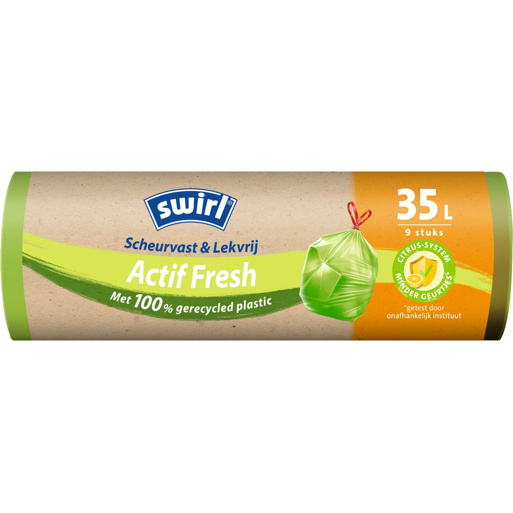 Swirl afvalzakken scheurvast & lekvrij Actif Fresh met trekband 35 liter, rol 9 stuks