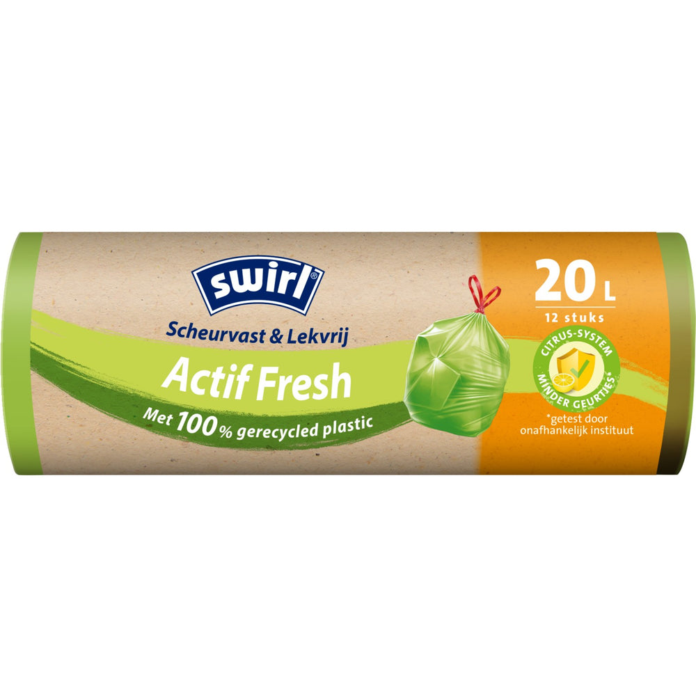 Swirl afvalzakken scheurvast & lekvrij Actif Fresh met trekband 20 liter, rol 12 stuks