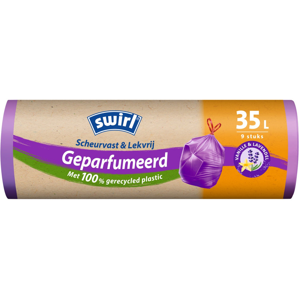 Swirl pedaalemmerzak geparfumeerd Vanille & Lavendel met trekband 35 liter, rol 9 stuks