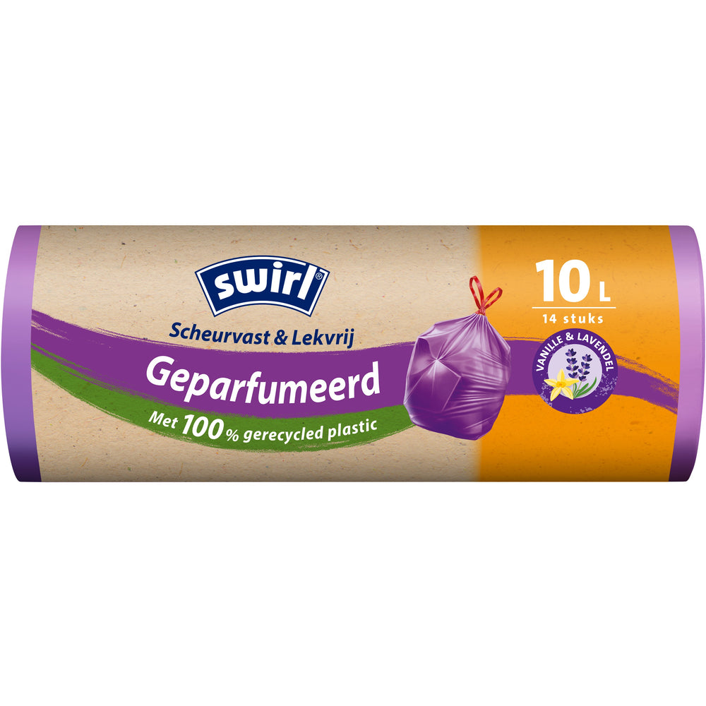 Swirl pedaalemmerzak geparfumeerd Vanille & Lavendel met trekband 10 liter, rol 14 stuks