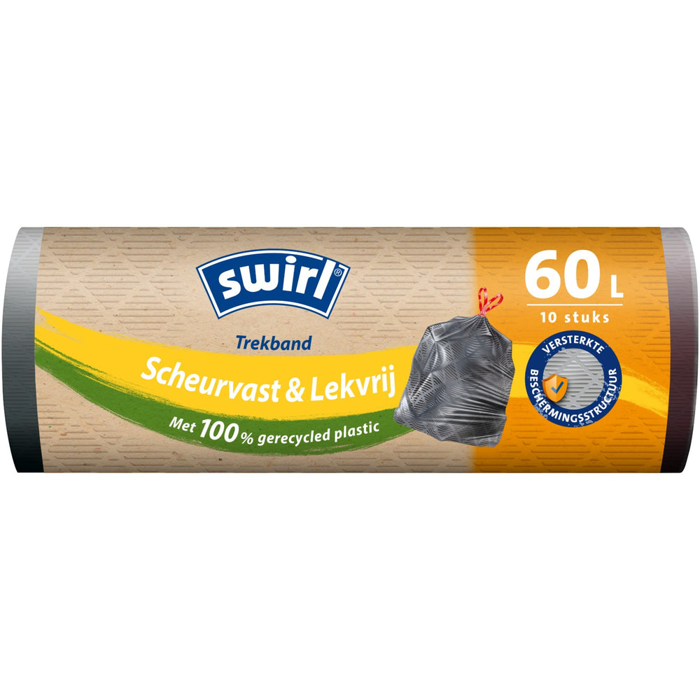 Swirl vuilniszakken met trekband grijs Emboss 60 liter, rol 10 stuks