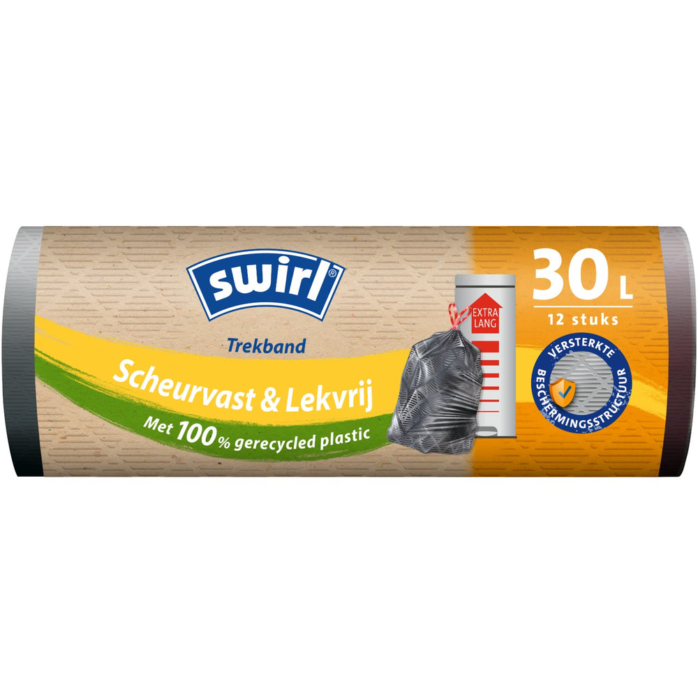 Swirl afvalzakken scheurvast & lekvrij met trekband XL Emboss 30 liter, rol 12 stuks