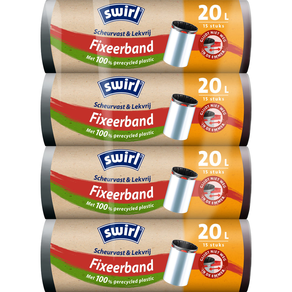 Swirl pedaalemmerzak met fixeerband 20 liter, pak 4 x 15 stuks