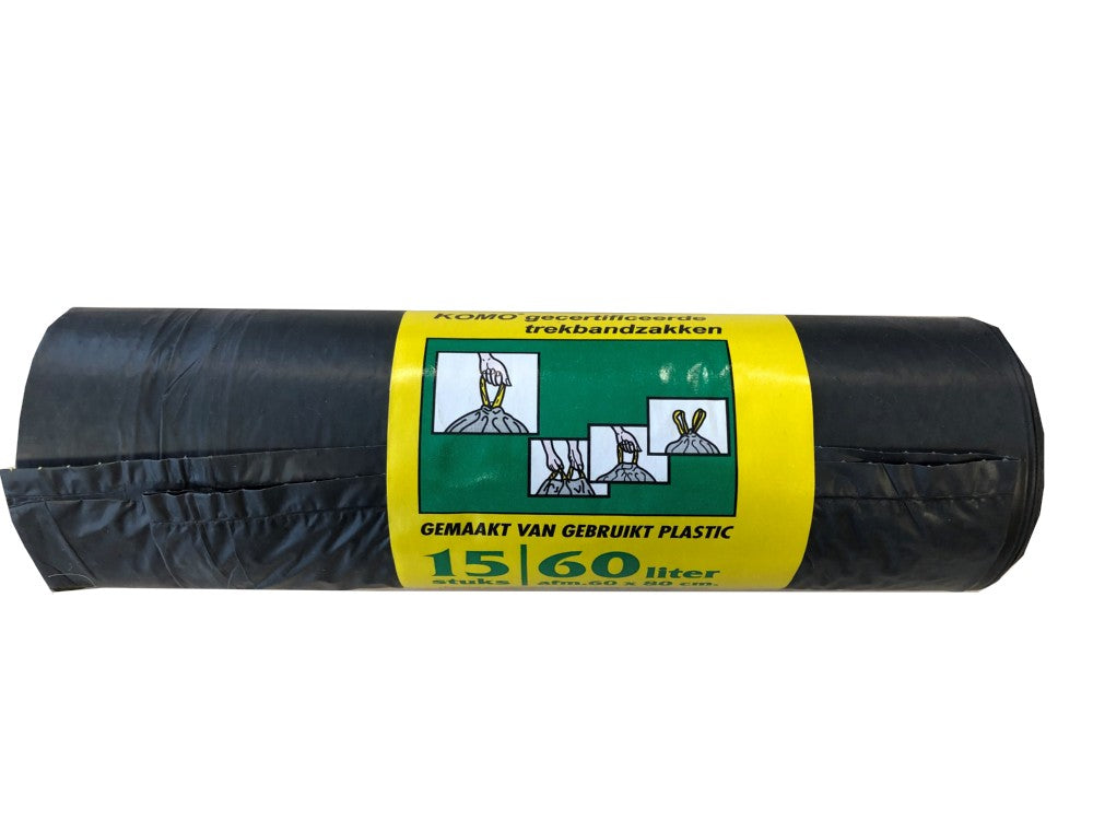 Komo trekbandzakken 60 liter, rol 15 stuks