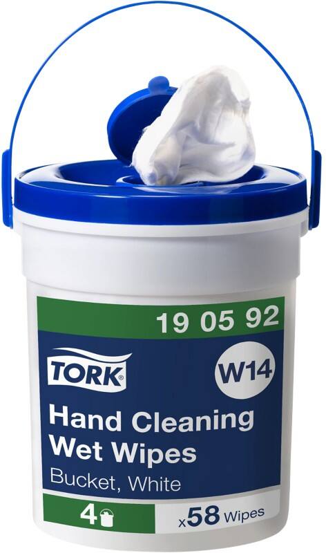 Tork Fleece, Polyester, Viscose Handreinigingsdoekjes W14 - Handige emmer 15.7mx 135mm verpakking Wit 58 stuks