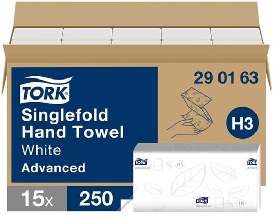 Tork Advanced FSC-gecertificeerd EU Eco label Gerecycled 100% Handdoek H3 V-vouw Wit 2-laags 290163 15 Stuks à 250 Vellen - 15 stuks