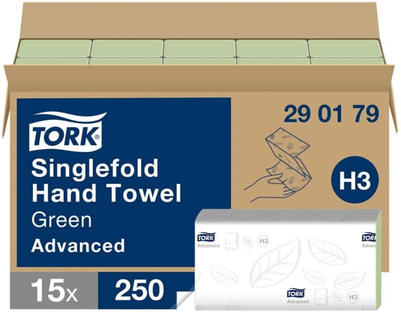 Tork Advanced Recycled Handdoek H3 V-vouw Groen 2-laags 290179 15 Stuks à 250 Vellen - 15 stuks
