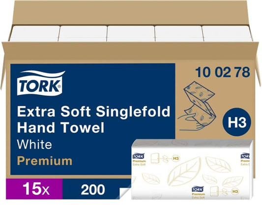 Tork Premium Handdoek H3 V-vouw Wit 2-laags 100278 15 Stuks à 200 Vellen - 15 stuks