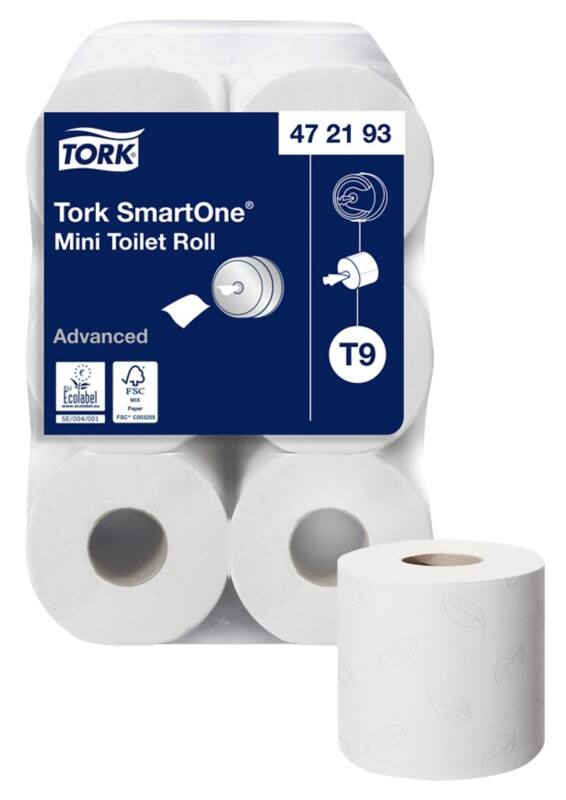 Tork SmartOne mini toiletpapier T9 2-laags, doos 12 rollen x 620 vel