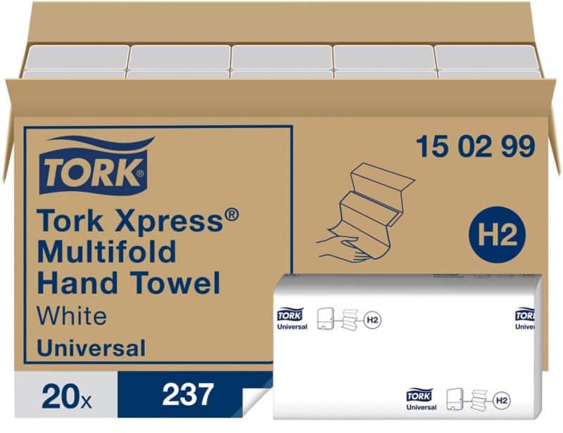 Tork Universal Gerecycled 100% Handdoek H2 M-vouw Wit 2-laags 150299 20 Stuks à 237 Vellen - 20 stuks