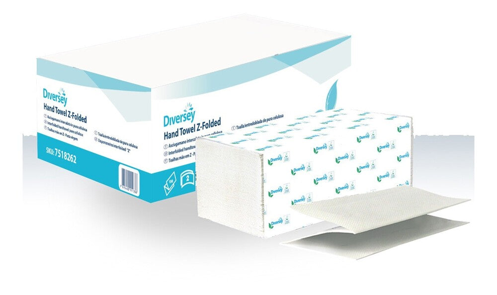 Diversey vouwhanddoek cellulose Z-vouw 2-laags wit 20,5 x 24 cm, pak 150 stuks