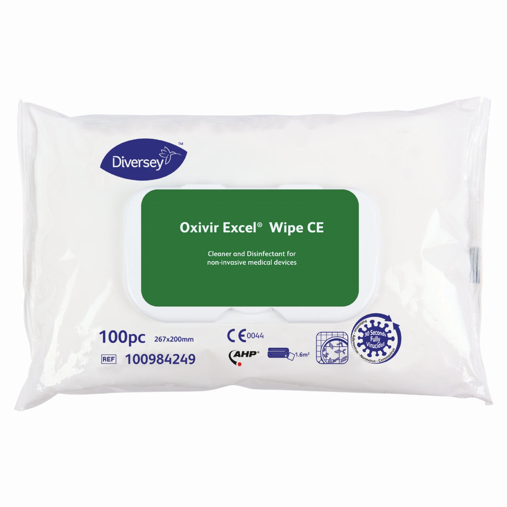Diversey reinigings- en desinfectiedoekjes Oxivir Excel Wipe CE 20 x 27 cm, pak 100 stuks