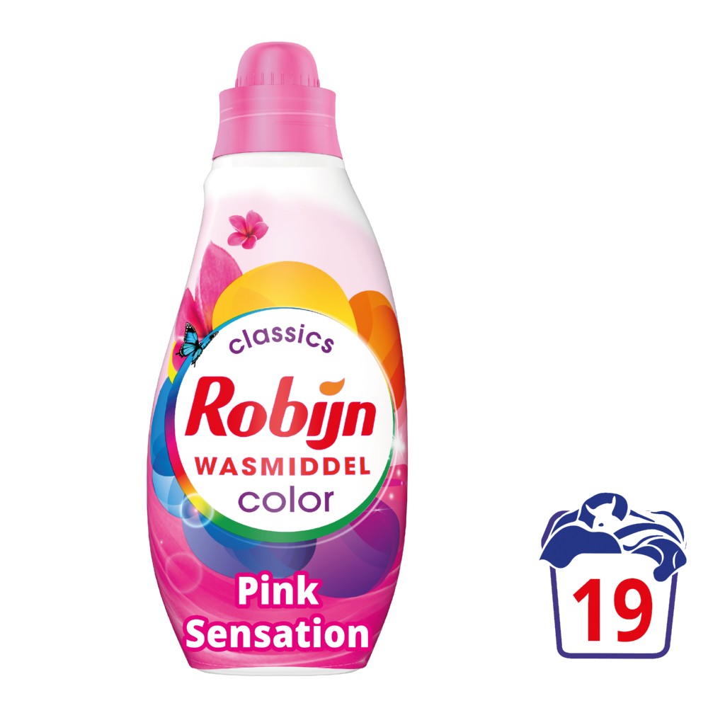 Robijn vloeibaar wasmiddel Klein & Krachtig Color Pink, fles 665 ml