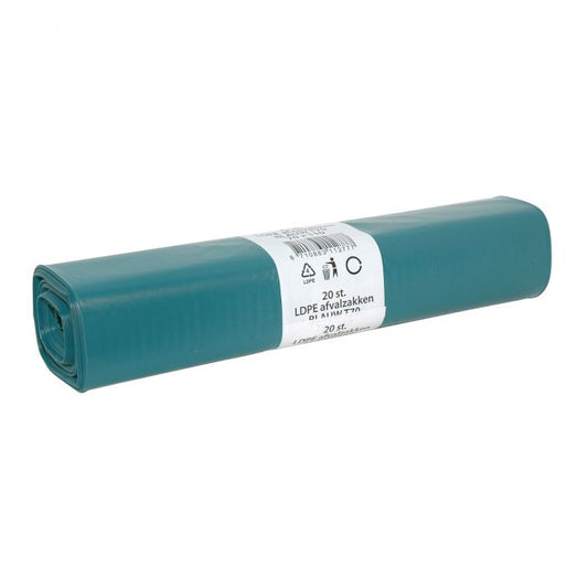 Afvalzak, LDPE, blauw - T70 - 120 liter - 10 rollen van 20 stuks - Probio Noord
